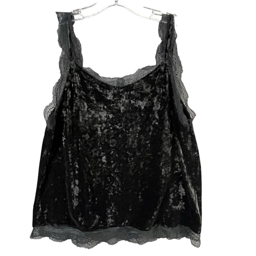 Mystree Y2K Tank Top Womens L Black Crushed Velvet Lace Trim Soft Whimsygoth - Picture 6 of 13